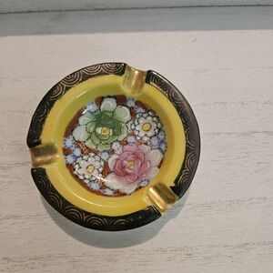Vintage Gold Castle Hand  Painted Floral Porcelain Gold Gilded Rimmed Ashtray